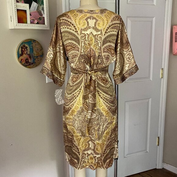YASB You are So Beautiful Y2K Paisley 100% Silk Kimono Wrap Dress *SMALL* NWT - Picture 4 of 5